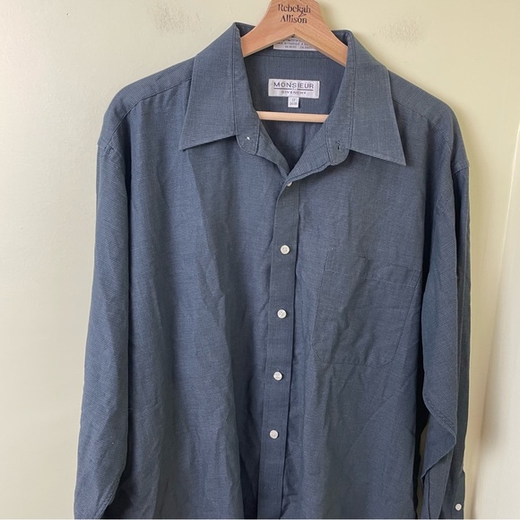 Givenchy Monsieur Blue/Gray Button Up Designer Shirt SZ 17 34/35 - Picture 8 of 9